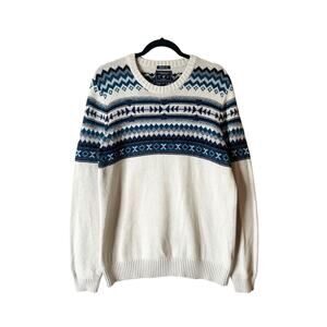 American Eagle Sweater Mens Gray Blue Fair Isle Nordic Christmas Holiday Winter